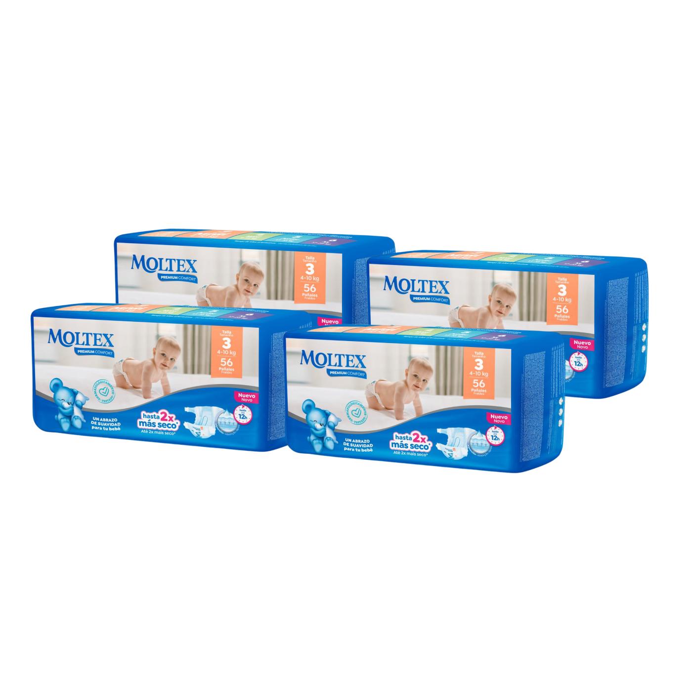 4-pack Moltex Premium Comfort T3-blöjor (4–10 kg) 56 st