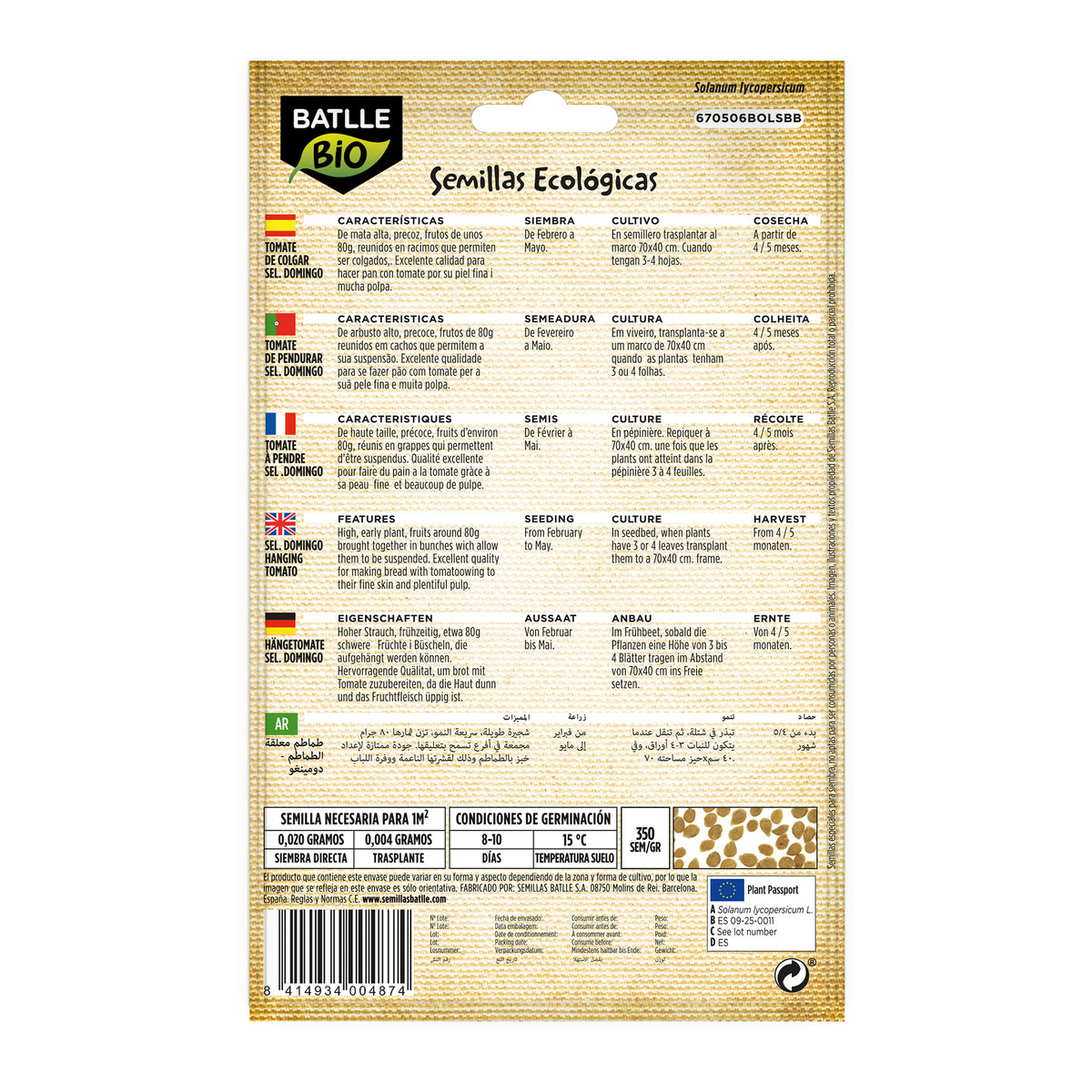 Nasiona pomidorów wiszących, wybór ekologiczny Domingo Batlle