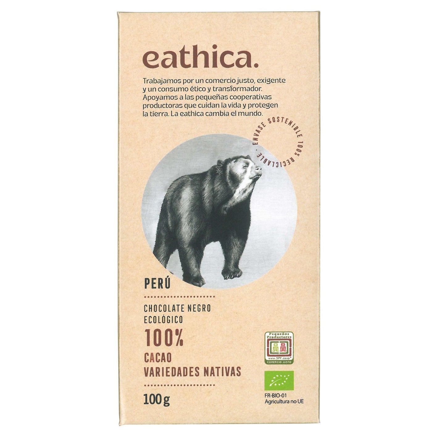 Chocolat eathica 100 % Pérou BIO 100 g