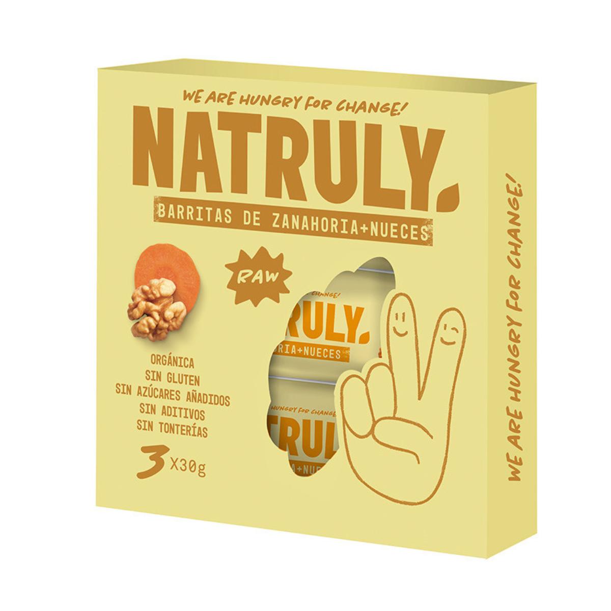 Pack 3 x 30 g barres Raw BIO à la carotte et aux noix Natruly