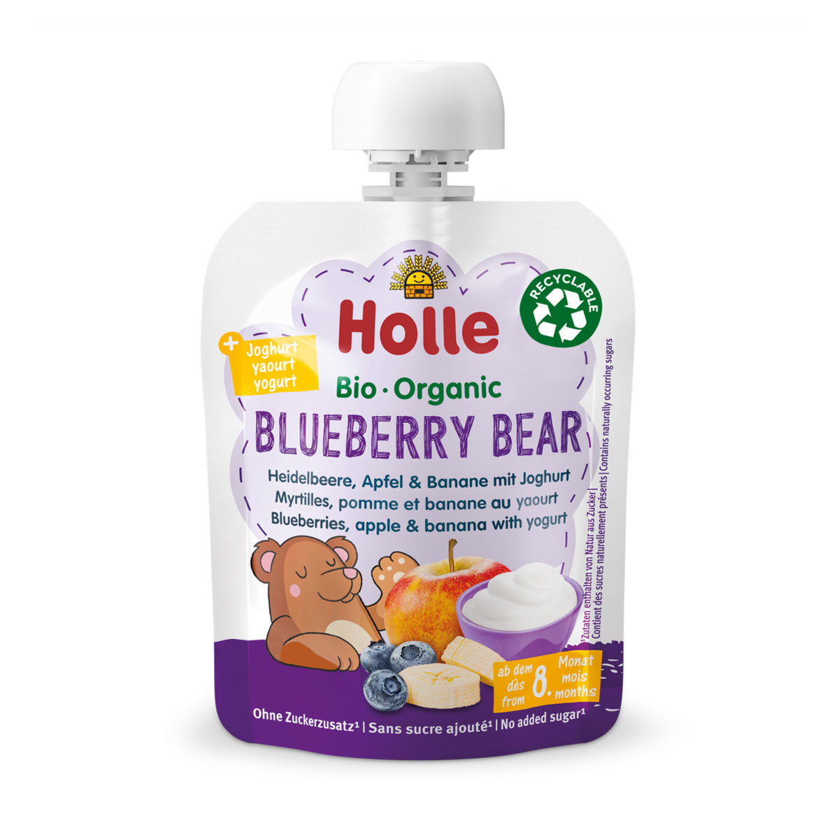 Organic blueberry, apple and banana smoothie with yoghurt (from 8 months) BLUEBERRY BEAR Holle 85 g