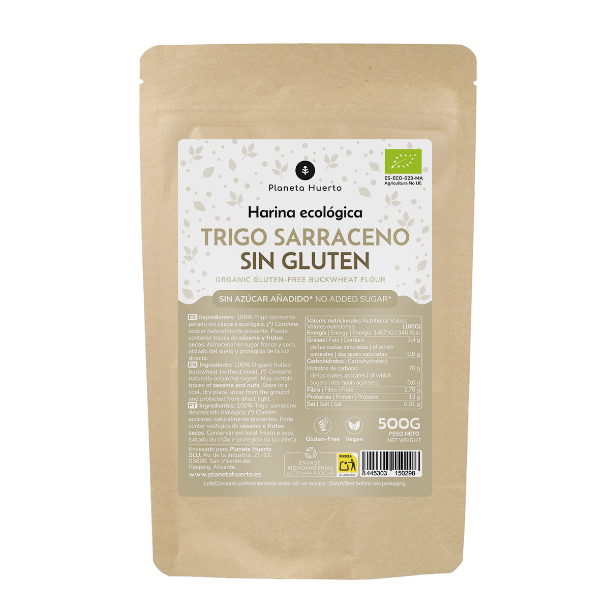 Harina de Trigo Sarraceno ECO Sin Gluten Planeta Huerto 500 g