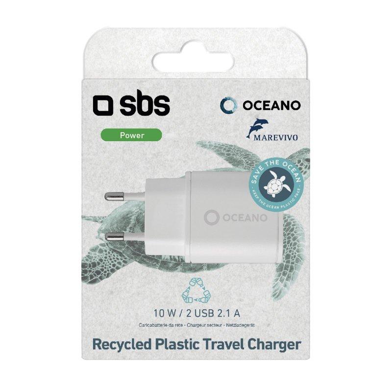 10 W recycled plastic travel charger for fast charging, white