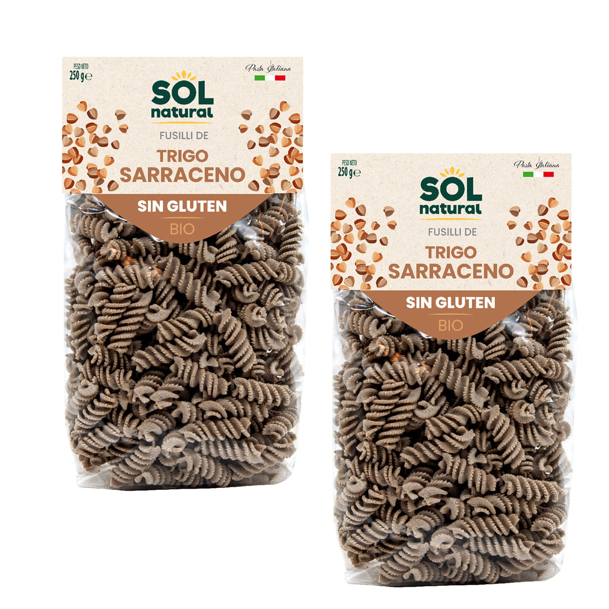 Pack of 2x Organic gluten-free buckwheat fusilli Sol Natural 250 g