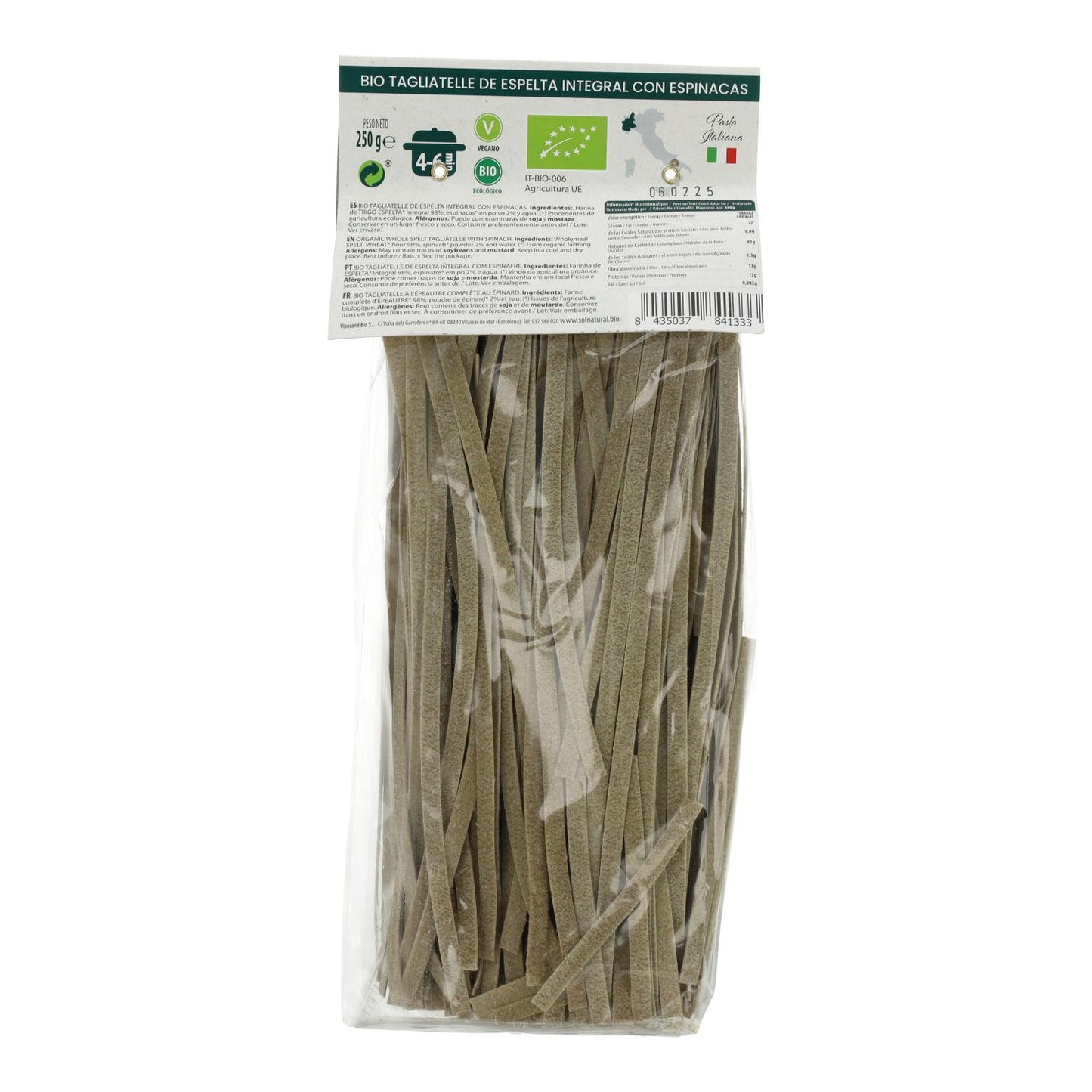 Bio-Vollkorn-Dinkel-Tagliatelle mit Spinat Sol Natural 250 g
