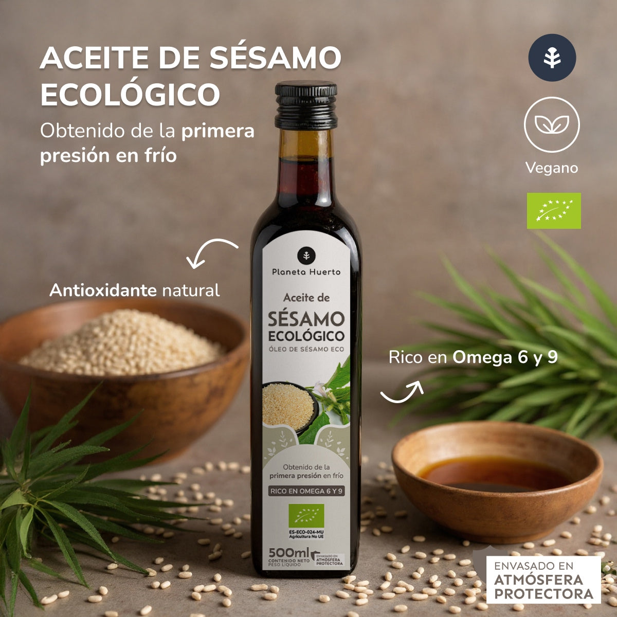 2er-Pack kaltgepresstes Sesamöl ECO Planeta Huerto 500 ml