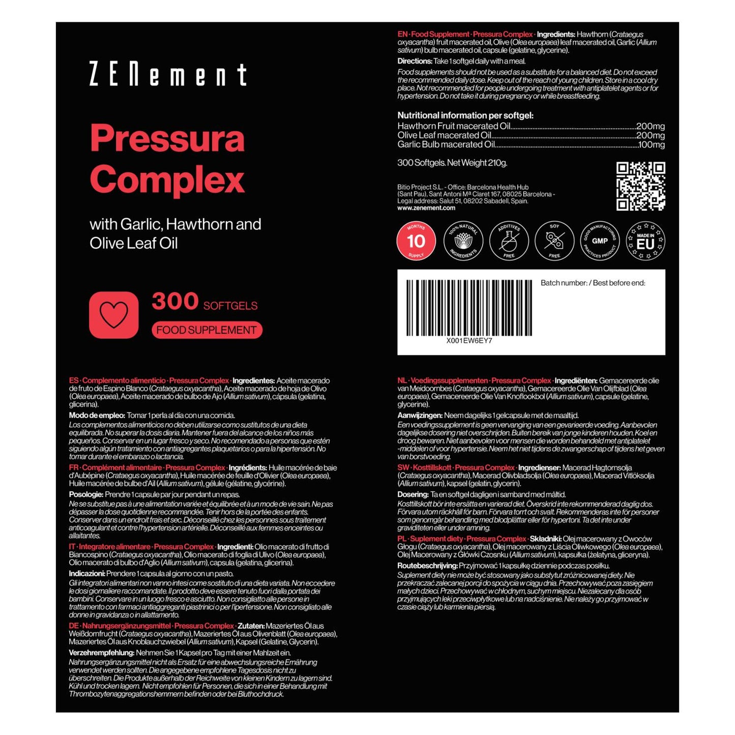 Pressura Complex, con olio di aglio, biancospino e foglie di olivo Zenement, 300 compresse