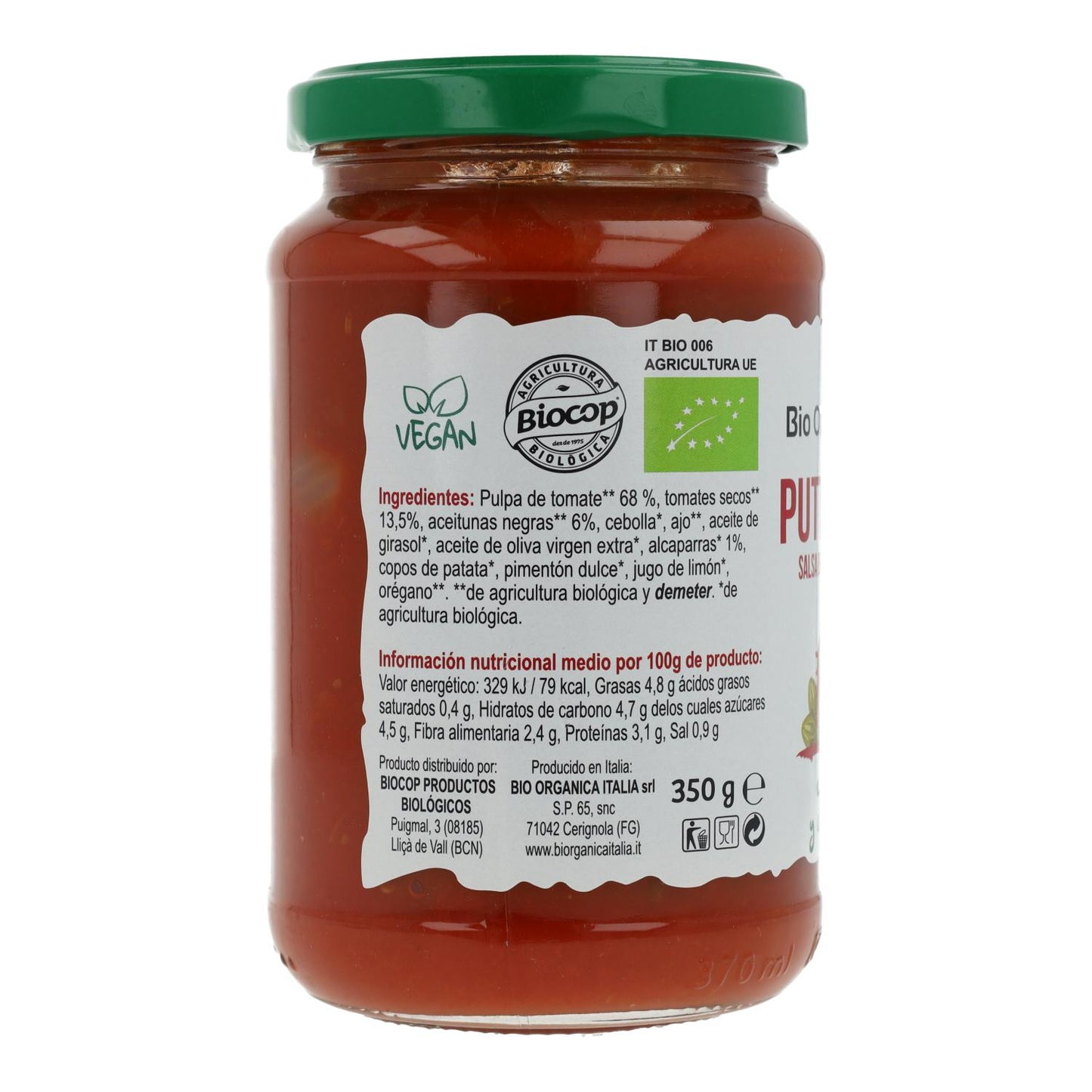 Puttanesca Tomato Sauce with Olives and Capers Bio Demeter Organica Italia 325 ml