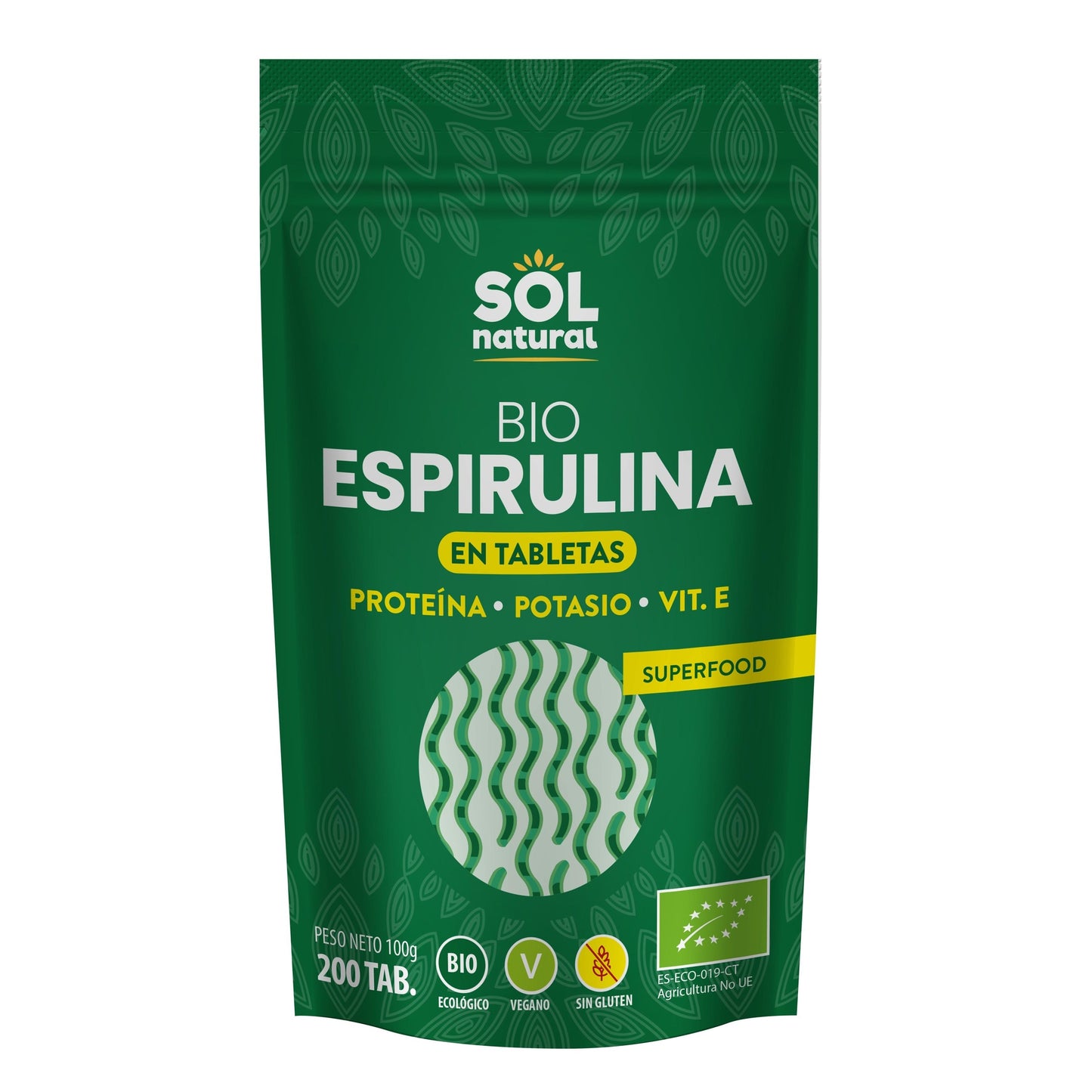 Espirulina en tabletas bio Sol Natural 200 uds
