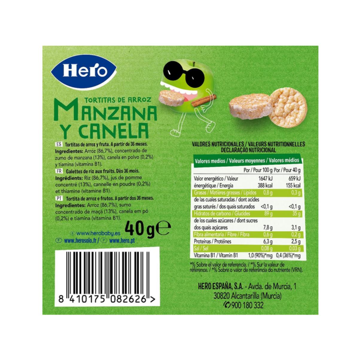 7er-Pack glutenfreie Reiskuchen mit Apfel und Zimt, 40 g – Hero/Kids