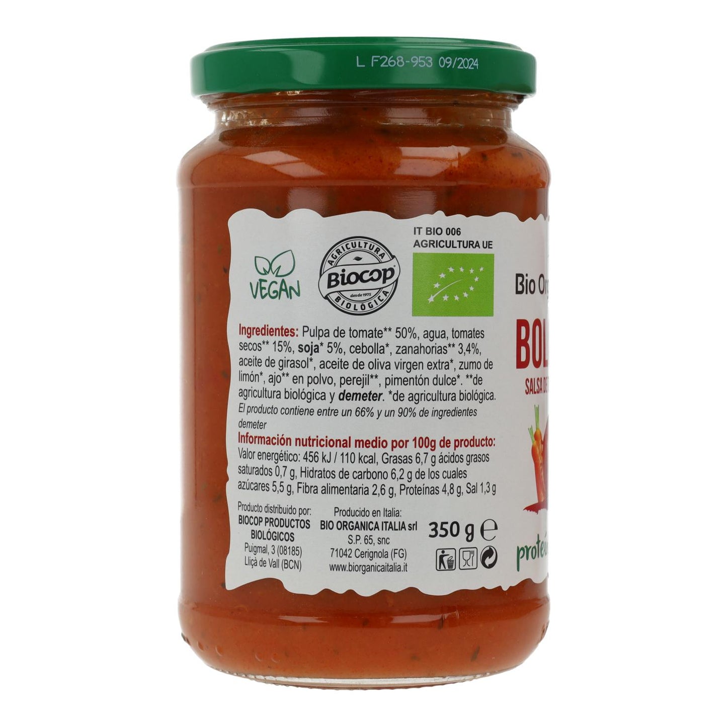 Organic Demeter Vegan Bolognese Tomato Sauce, Organica Italia, 350 ml