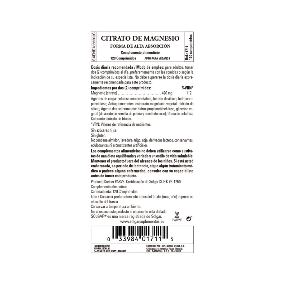 Magnesiumcitrat 120 tabletter – Solgar