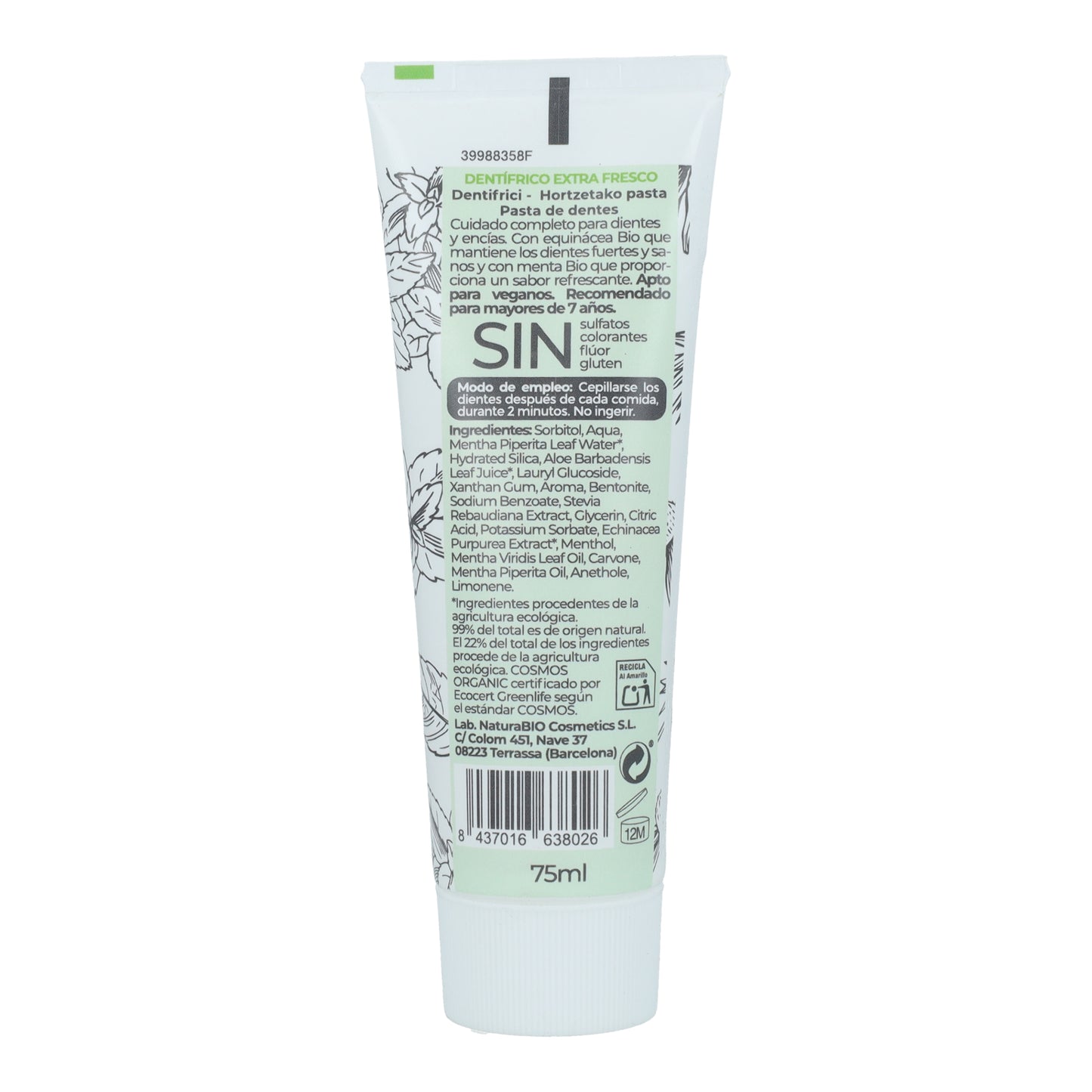 PROMO pack of 2 fluoride-free organic mint and echinacea toothpastes, NaturaBio 75 ml