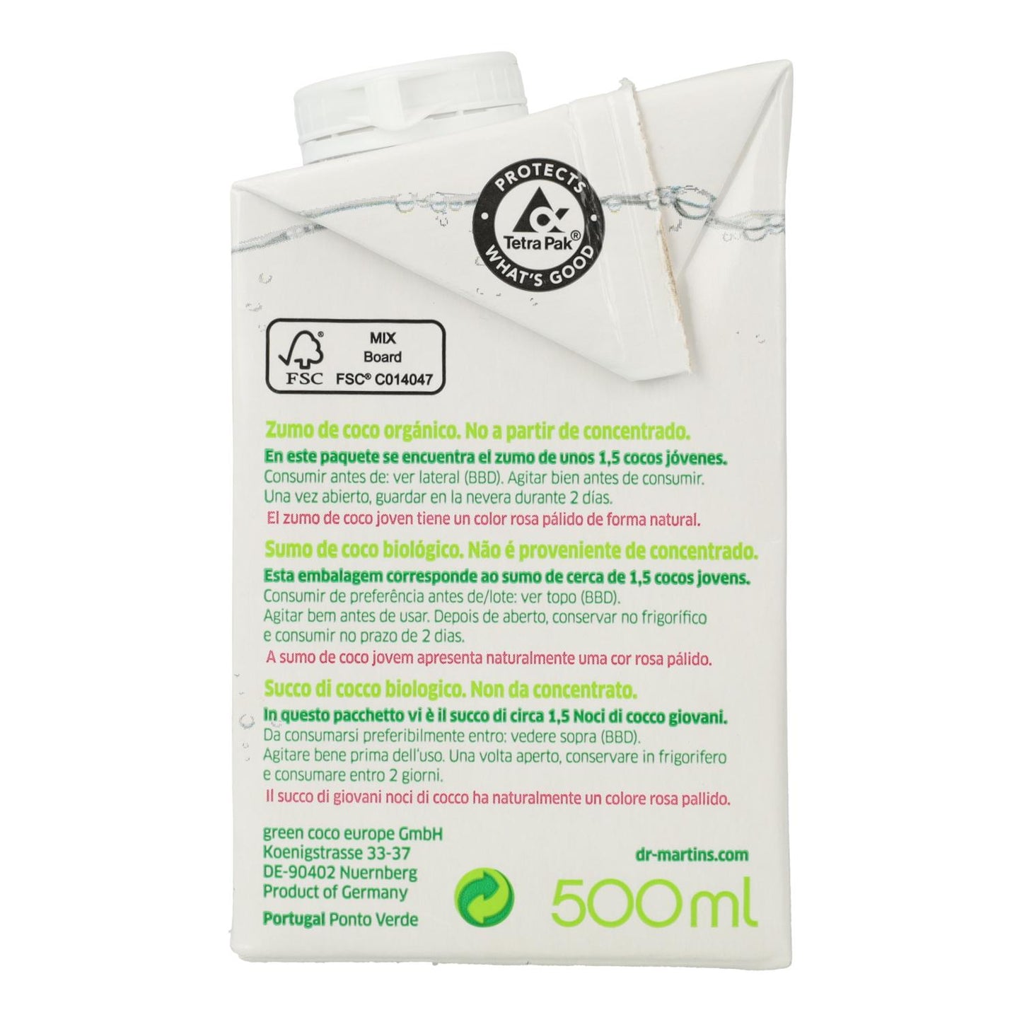Bebida Agua de Coco Natural Dr. Martins 500 ml