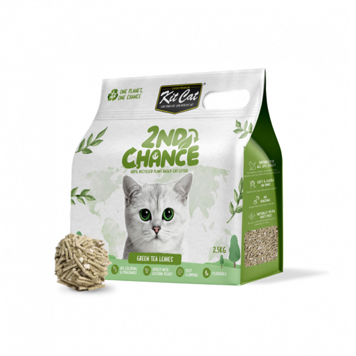 Kit Cat Eco Litter 2nd Chance - Green Tea 2.5 kg Green Tea Leaves, Peas and Cassava
