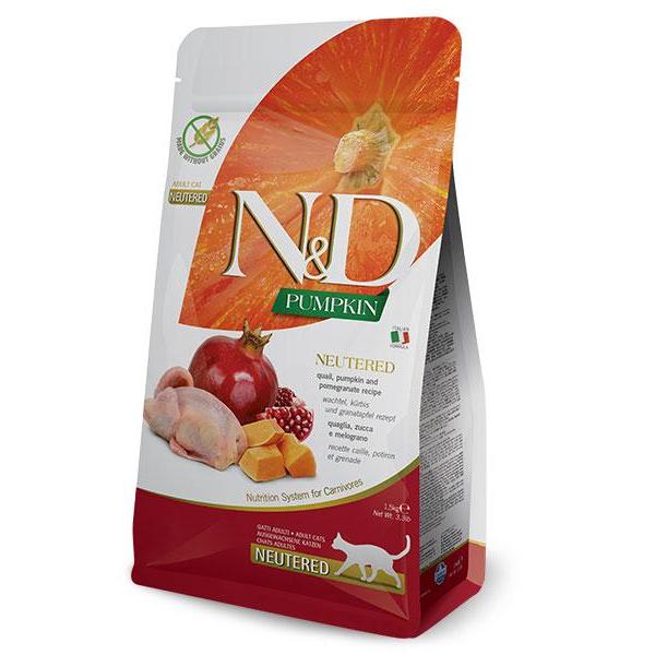 ND Pumpkin Neutred kwartel Voer voor gecastreerde katten Farmina 1,5 kg