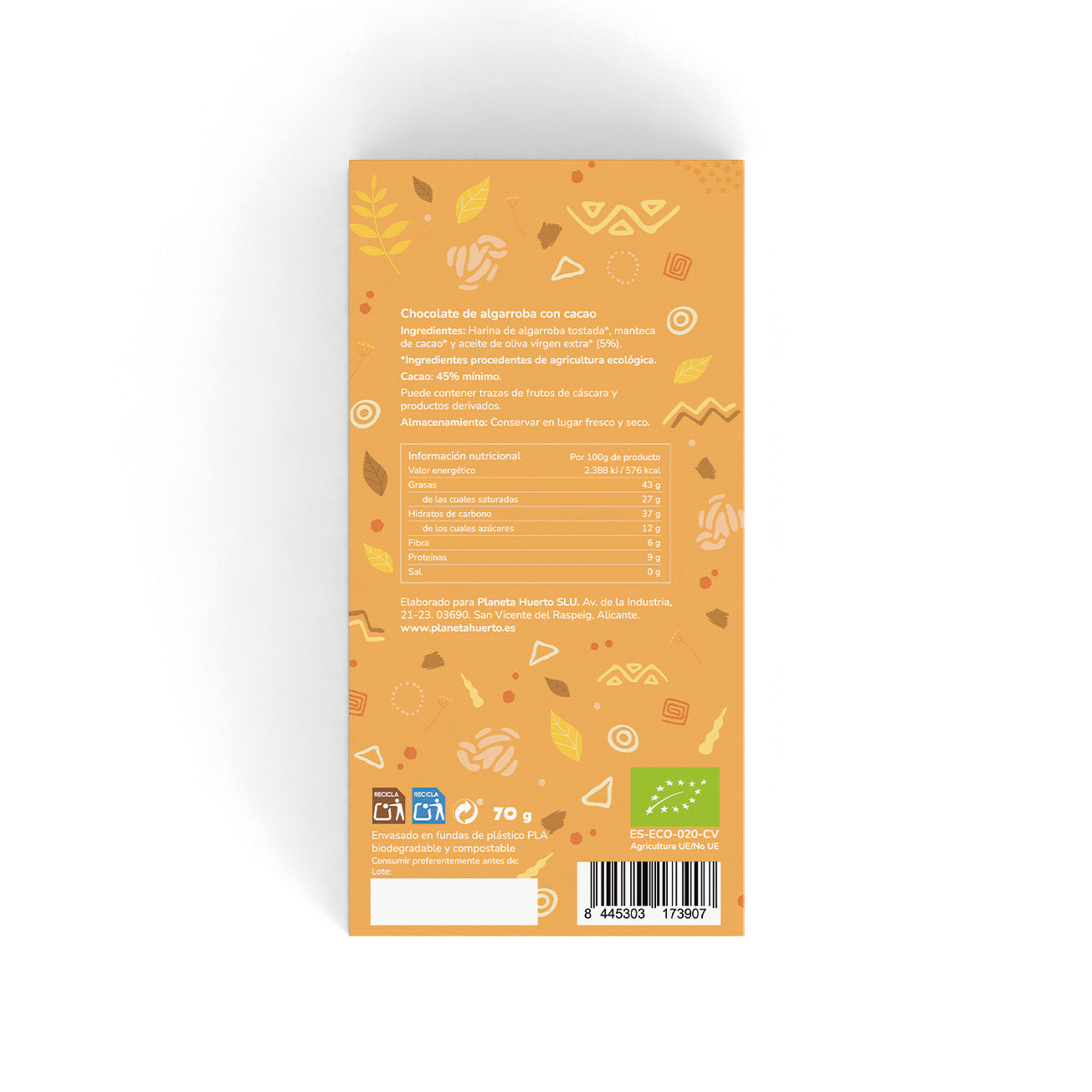 Carob and cocoa tablet ECO Planeta Huerto 70 g