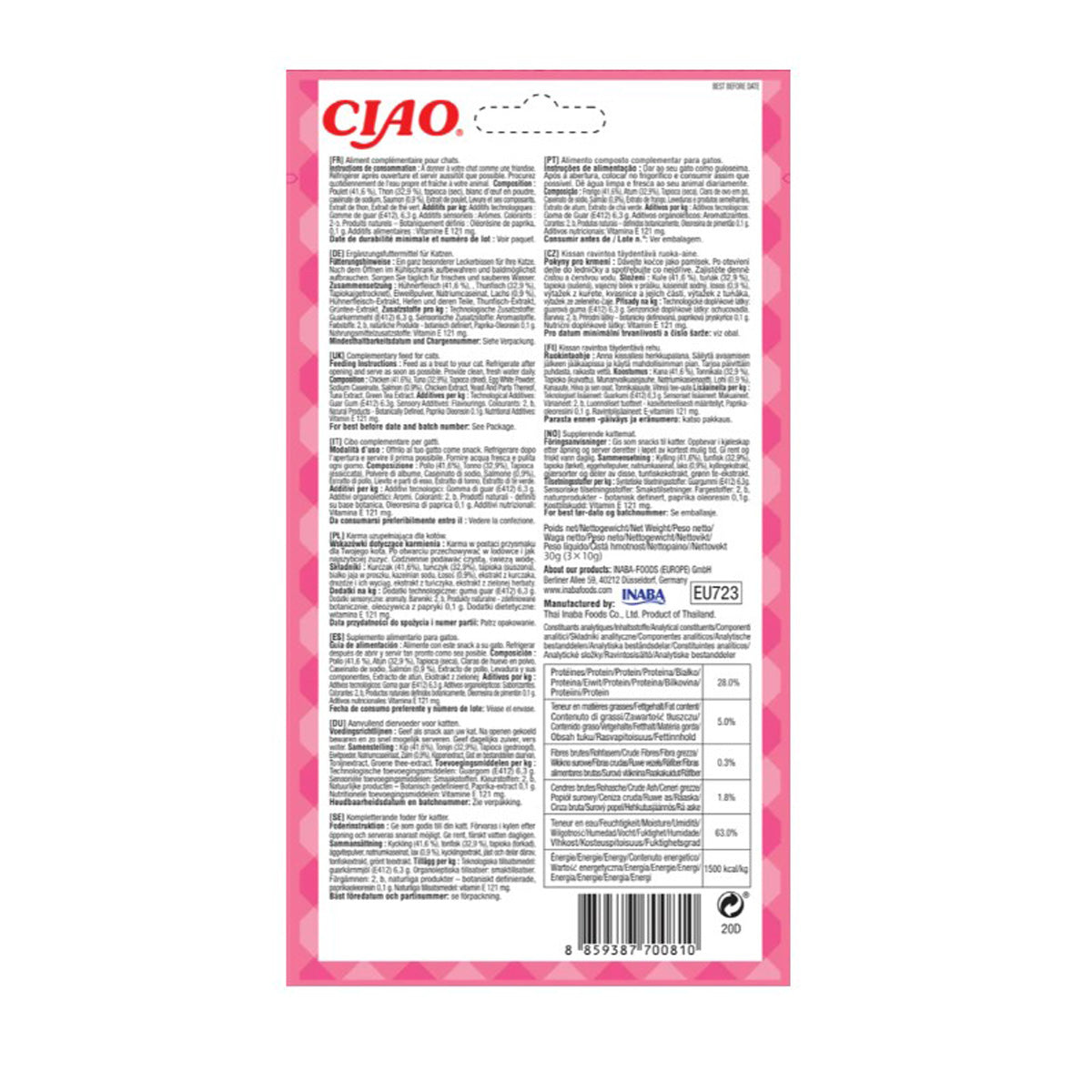 Churu Cat Bites recept på tonfisk med lax Snacks för katter 3 x 10 g