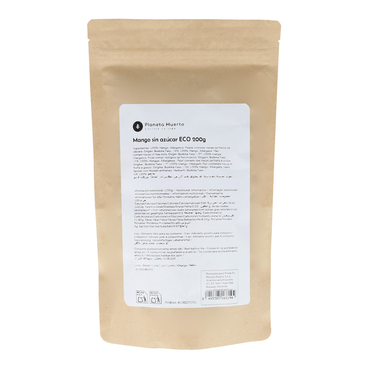 Ungesüßte Mangostreifen ECO Planeta Huerto 200 g