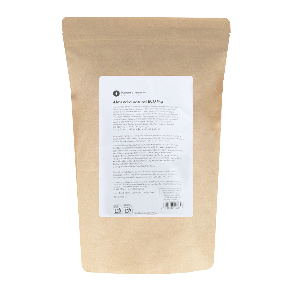 Mandorle naturali con pelle ECO Planeta Huerto 1 kg