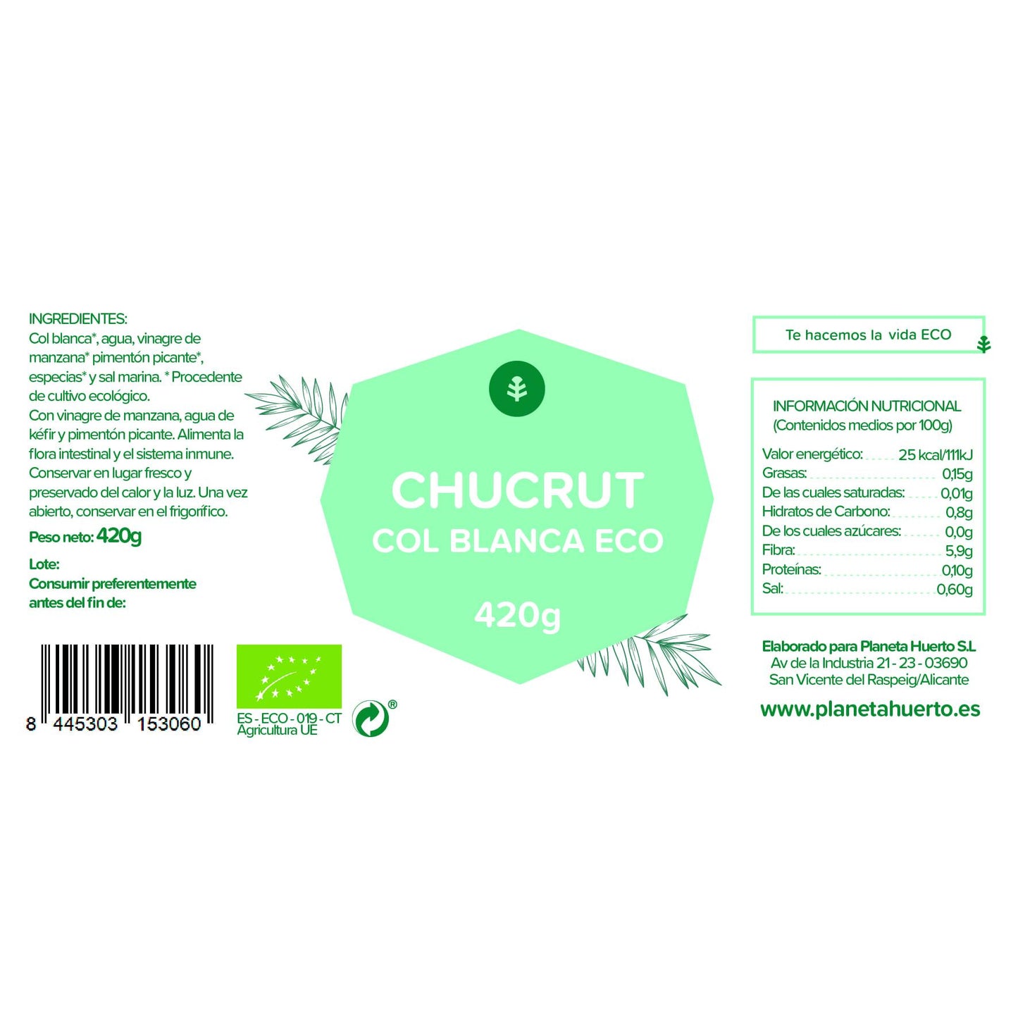 Choucroute au chou blanc ECO Planeta Huerto 420 g