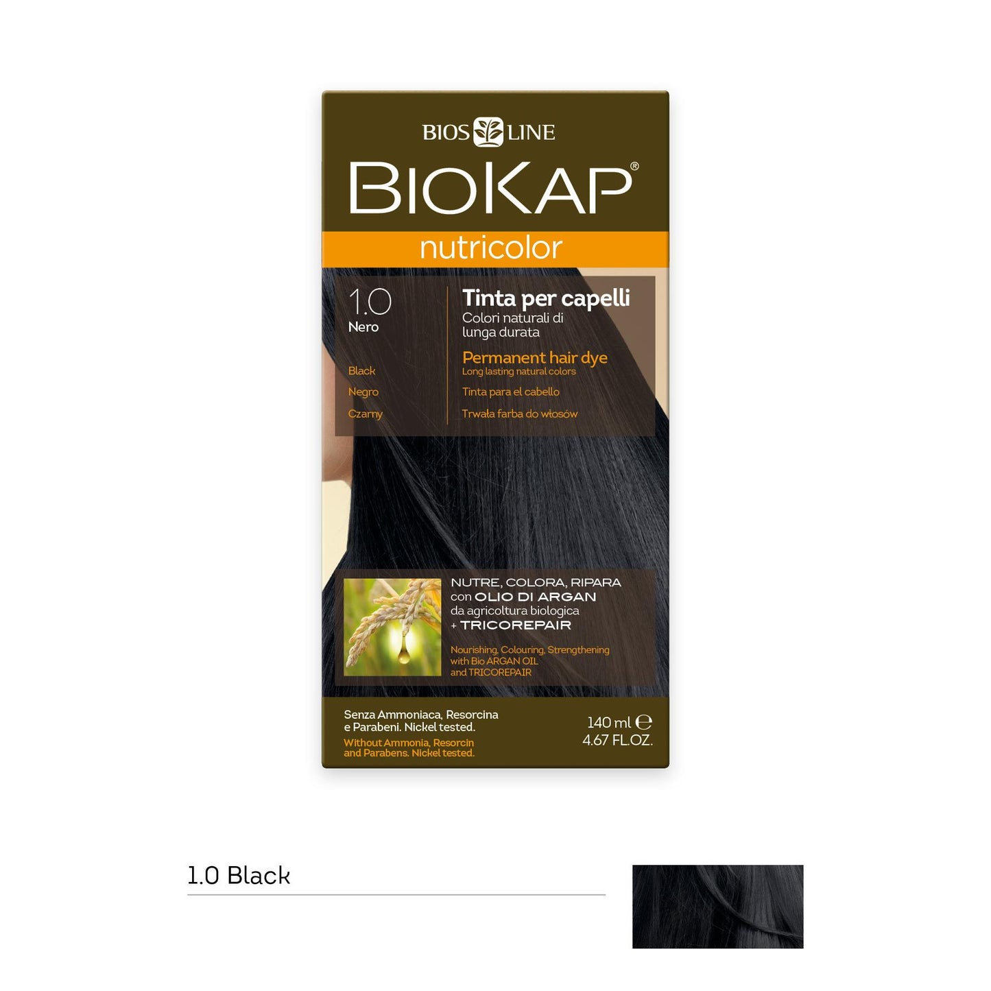 Schwarze Haarfarbe Dye 1.0 Biokap 140 ml
