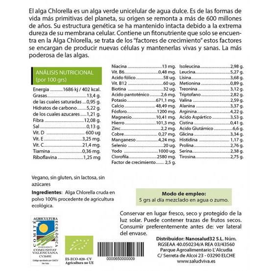 Algue Chlorella en poudre ECO 125 g, Salud Viva