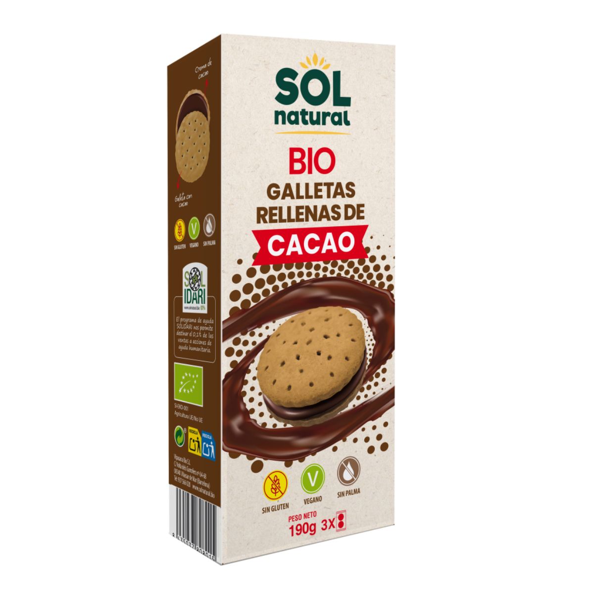 Organic Cocoa-Filled Biscuits, Sol Natural, 190 g