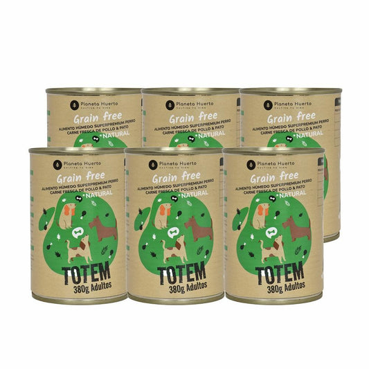 Packung 6 x getreidefreies Superpremium-Hundenassfutter Huhn & Ente 380 g Planeta Huerto