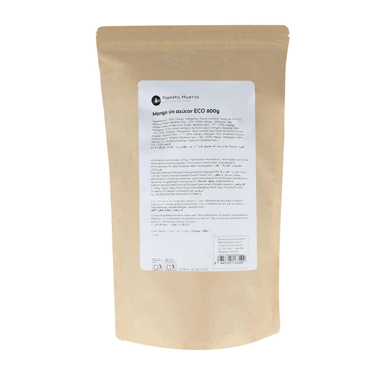 Lamelles de mangue non sucrées ECO Planeta Huerto 800 g