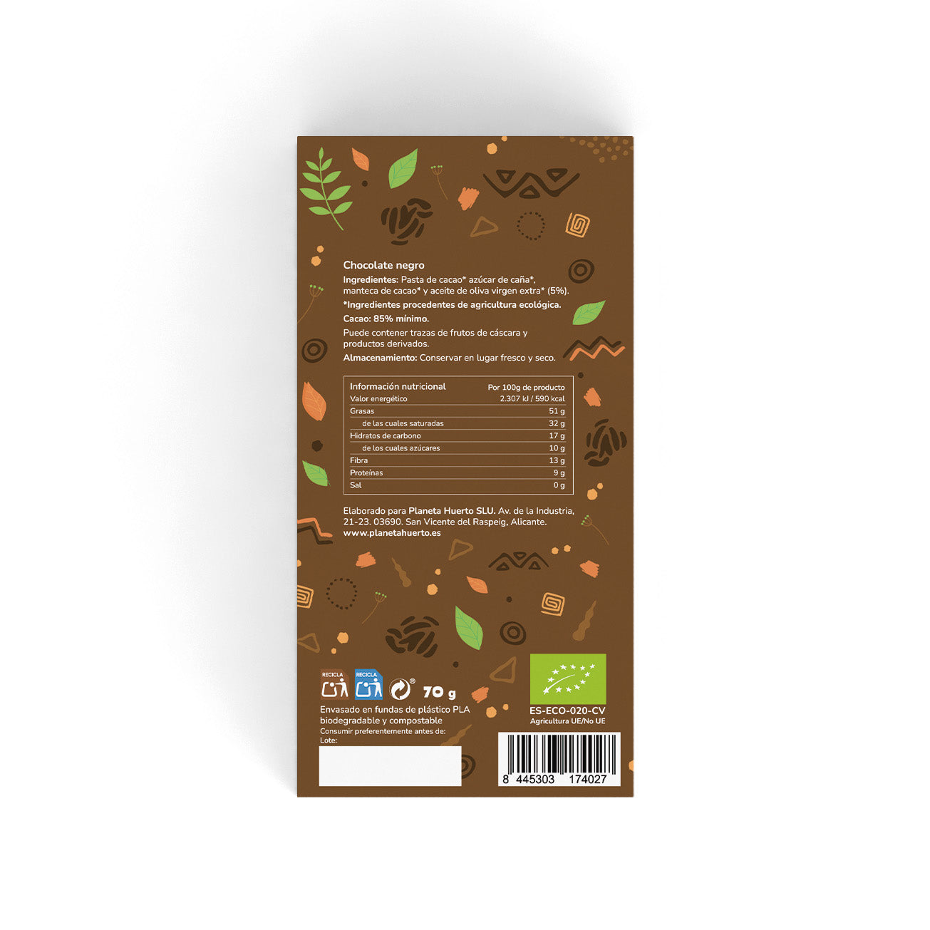 Tafel Zartbitterschokolade 85% ECO Planeta Huerto 70 g