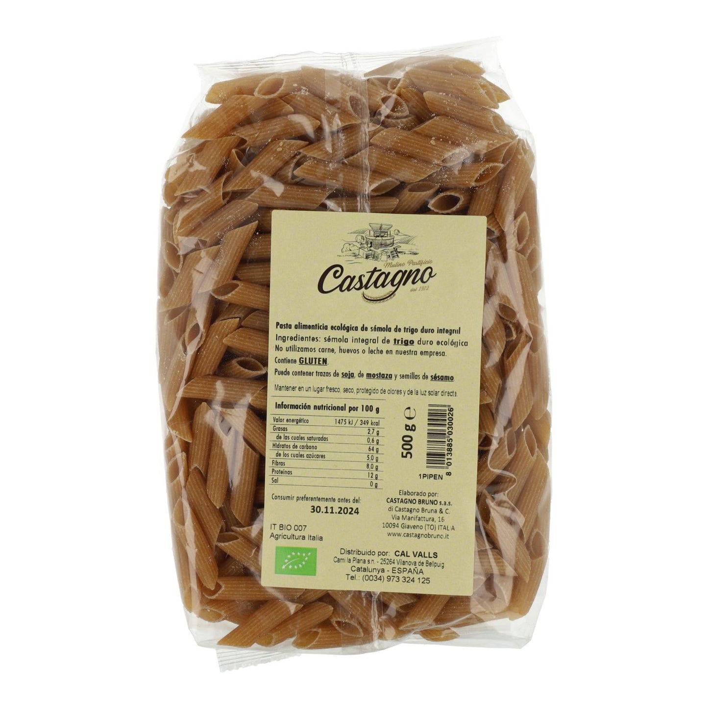 Macaroni van volkoren tarwe ECO Castagno 500 g