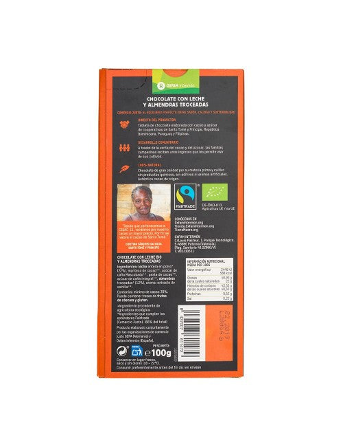 Tierra Madre organic milk chocolate bar with chopped almonds 100g