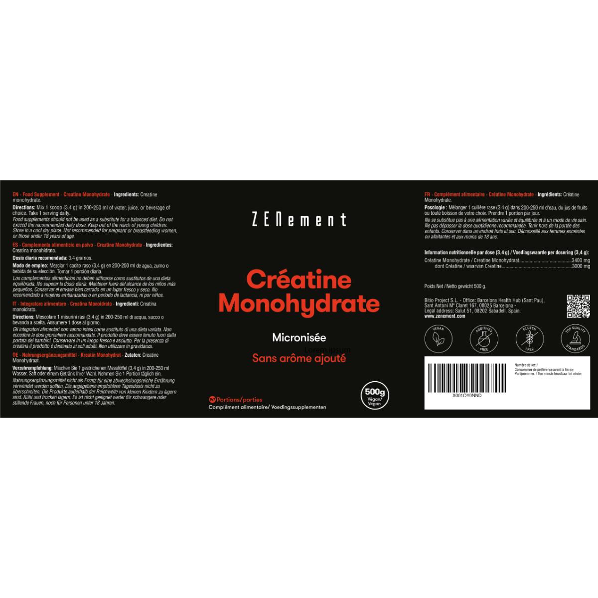 Creatina Monohidrato Zenement, 500 g