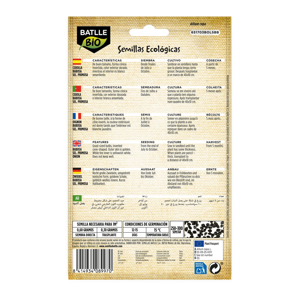 Semi di cipolla Babosa selec. primosa biologici Batlle
