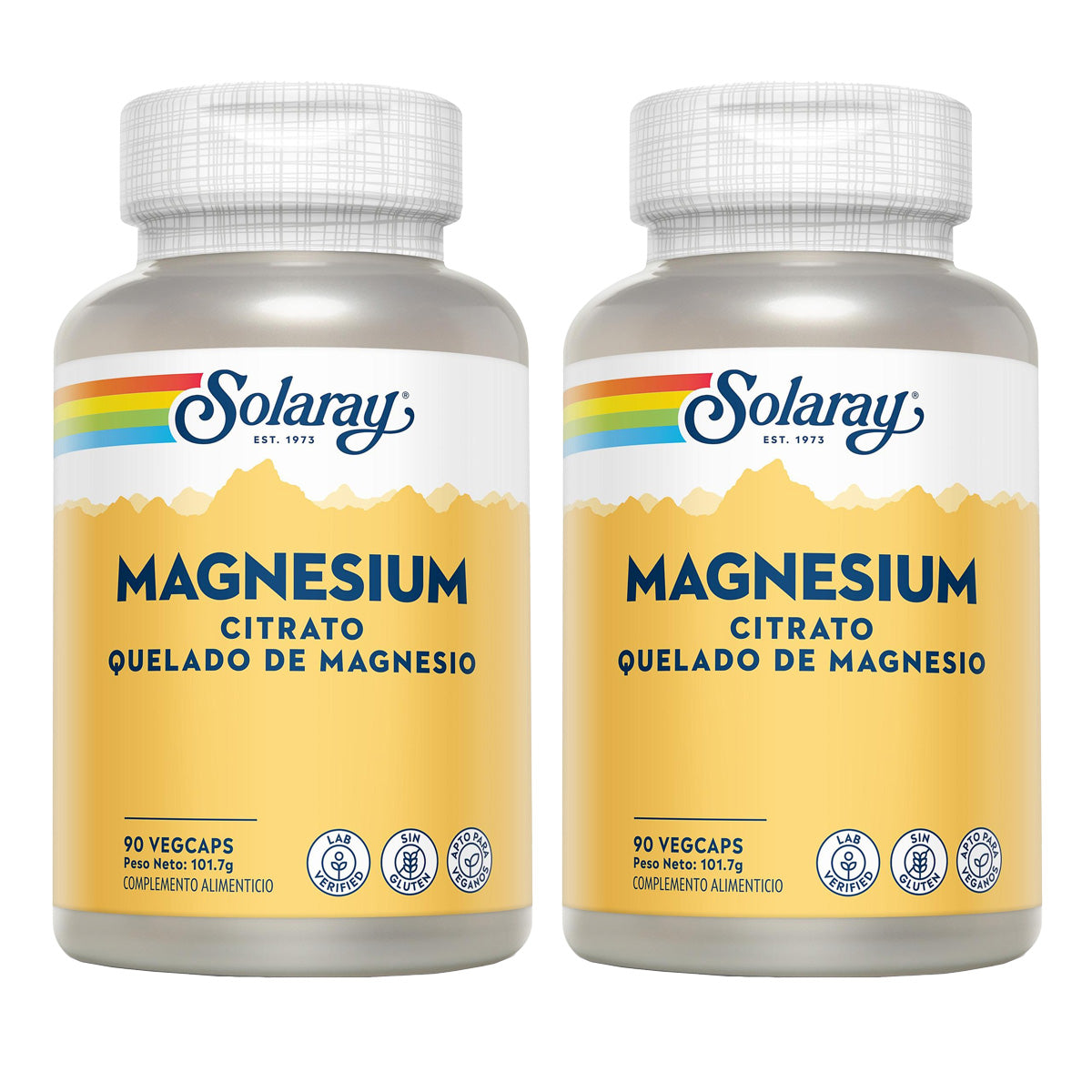 Pack 2x Citrate de magnésium - Magnésium - Solaray 90 VegCaps. Sans gluten. Convient aux végétaliens
