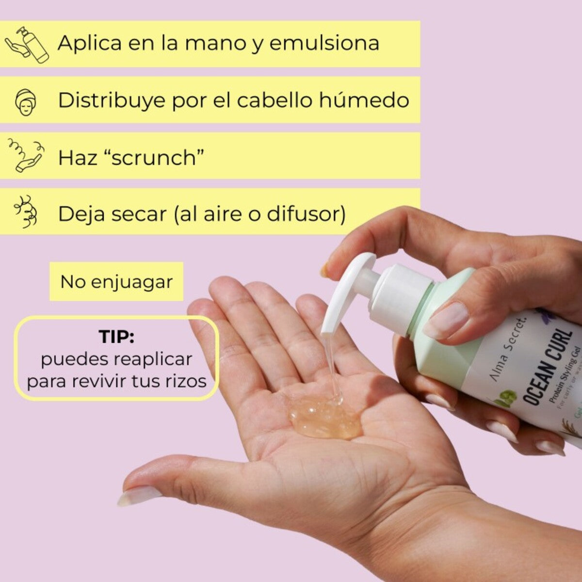 Gel Definidor de rizos Ocean Curl, Alma Secret, 250 ml