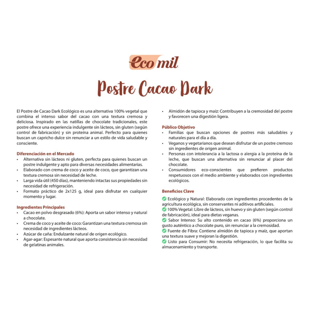 Dessert Cacao Dark Bio Ecomil 2 pezzi da 125 g
