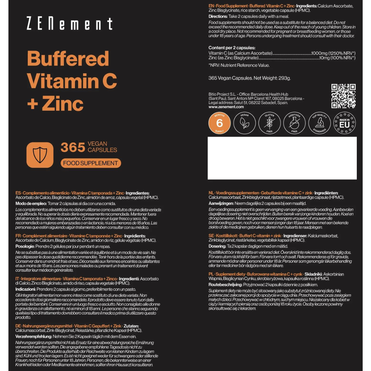 Vitamina C tamponata + Zinco Zenement 365 capsule vegane