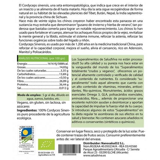 Cordyceps Sinensis powder ECO 100 g, Salud Viva