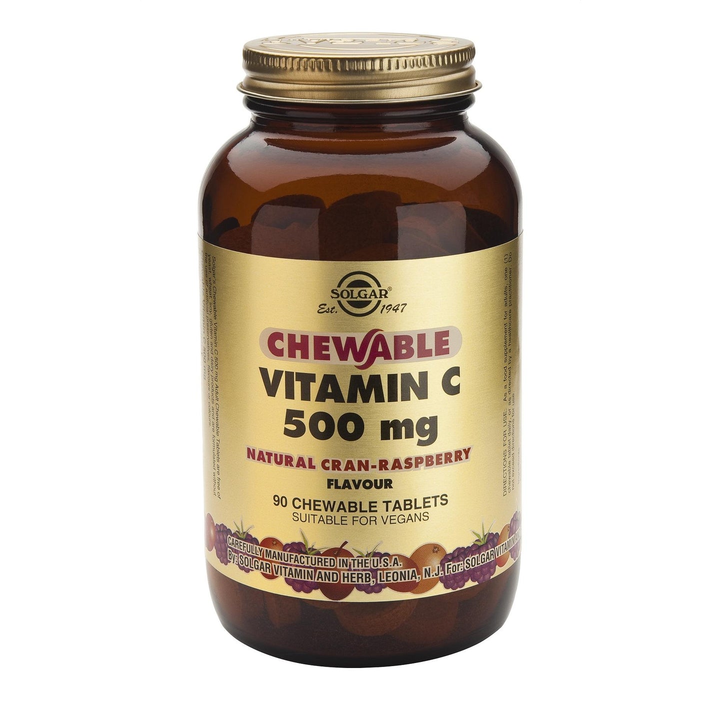 Vitamine C 500 mg frambozensmaak Solgar, 90 kauwtabletten