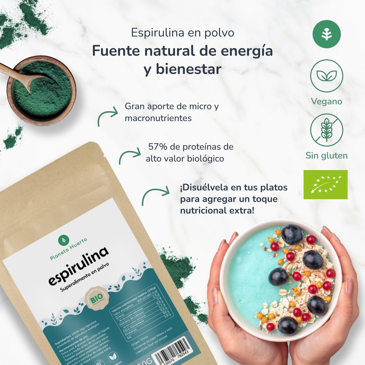 Spirulina poeder ECO Planeta Huerto 200 g