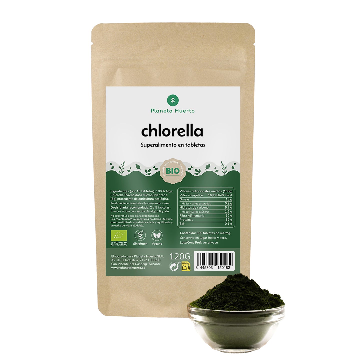 Chlorella seaweed powder ECO Planeta Huerto 200 g