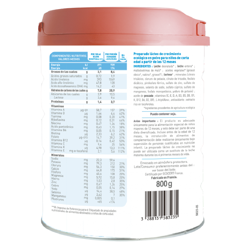 Latte artificiale biologico Primea 3 (bambini dai 12 mesi ai 3 anni) Babybio 800 g