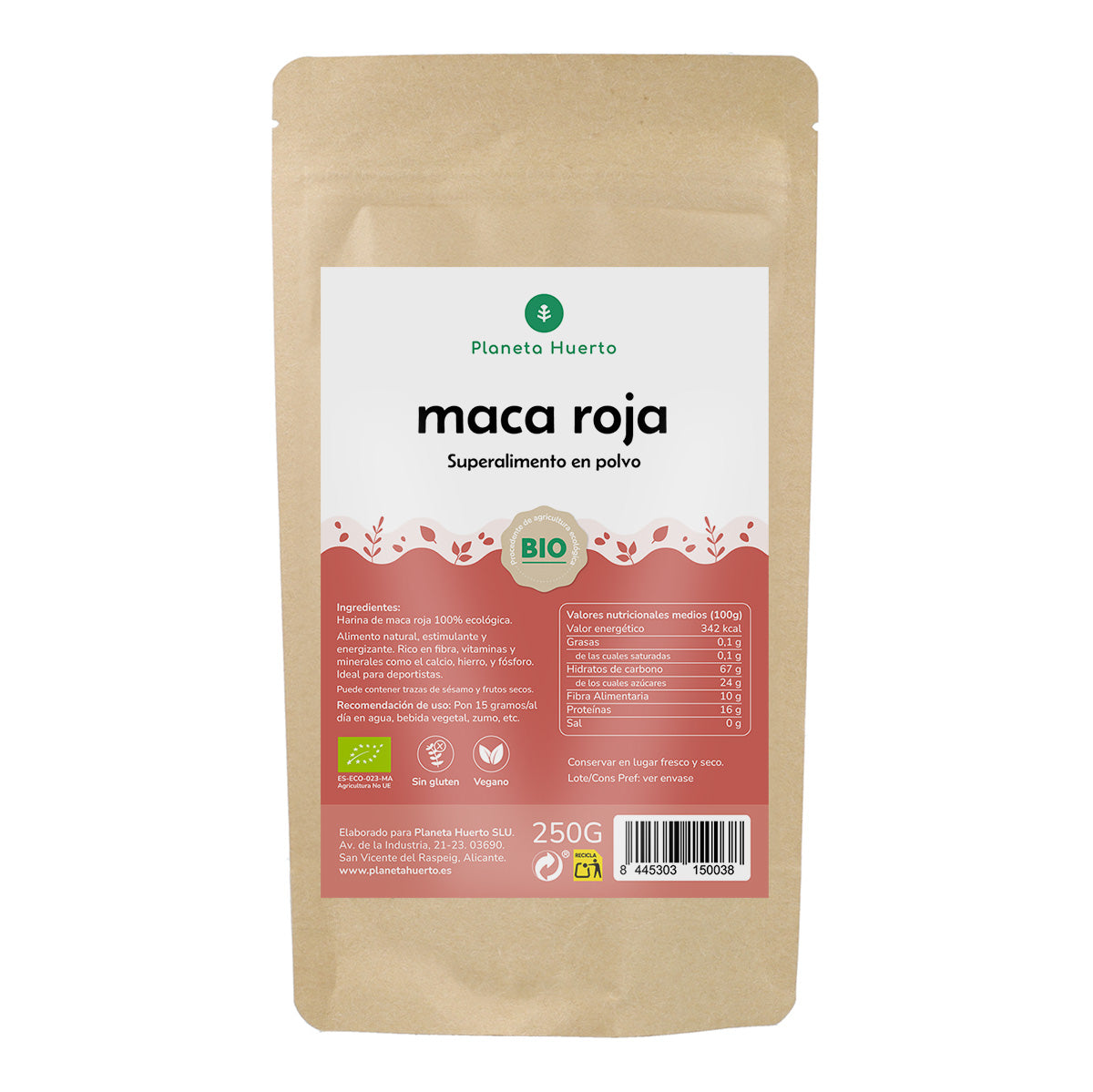 Rött Maca-pulver ECO Planeta Huerto 250 g
