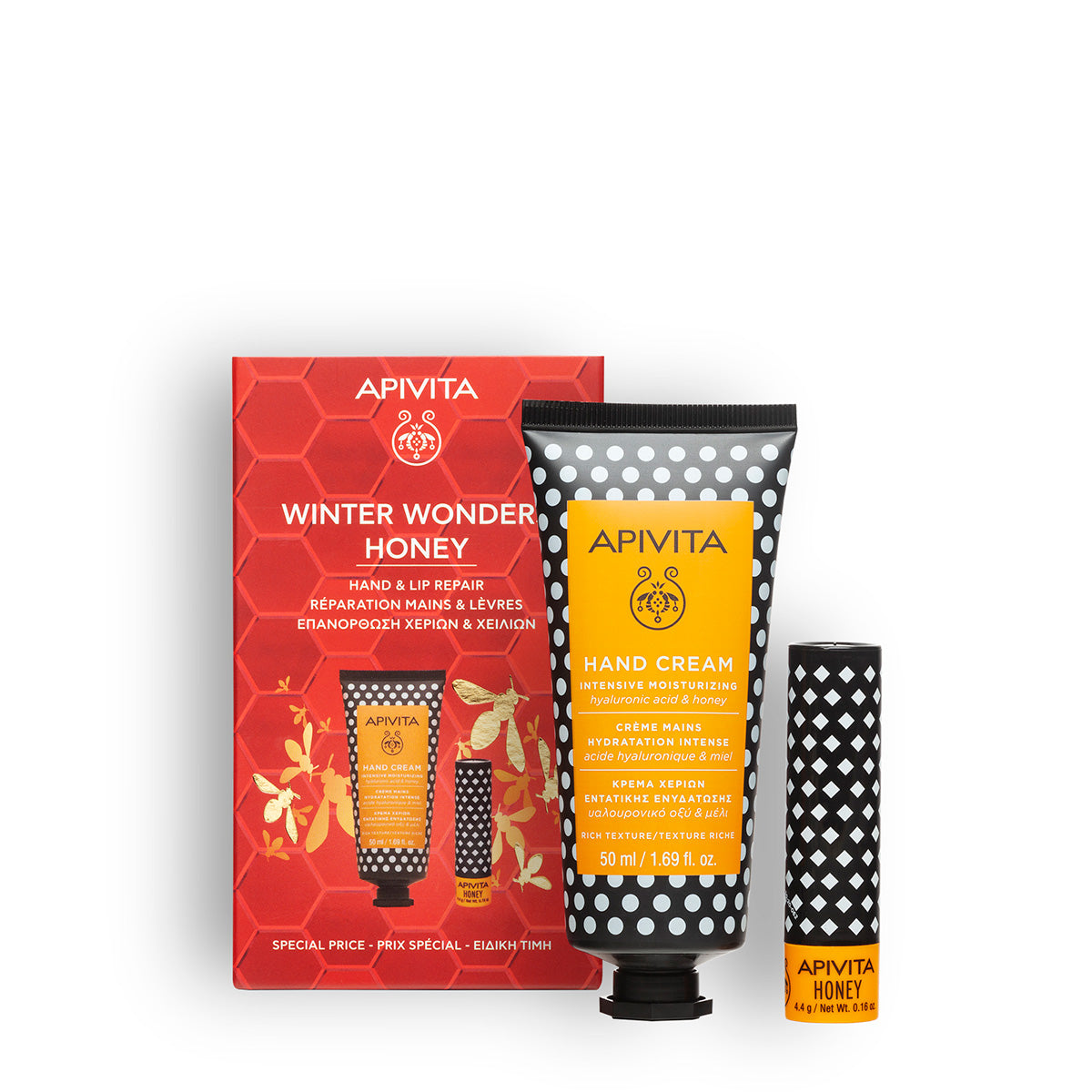 Weihnachtsbox Handcreme mit Honig + Lippenpflege, Apivita, 4,4 g