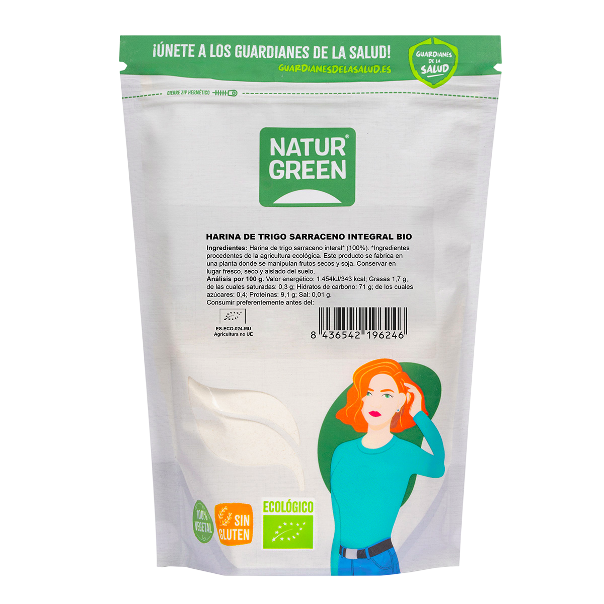 2er-Packung NaturGreen Bio-Buchweizenvollkornmehl, glutenfrei, 500 g