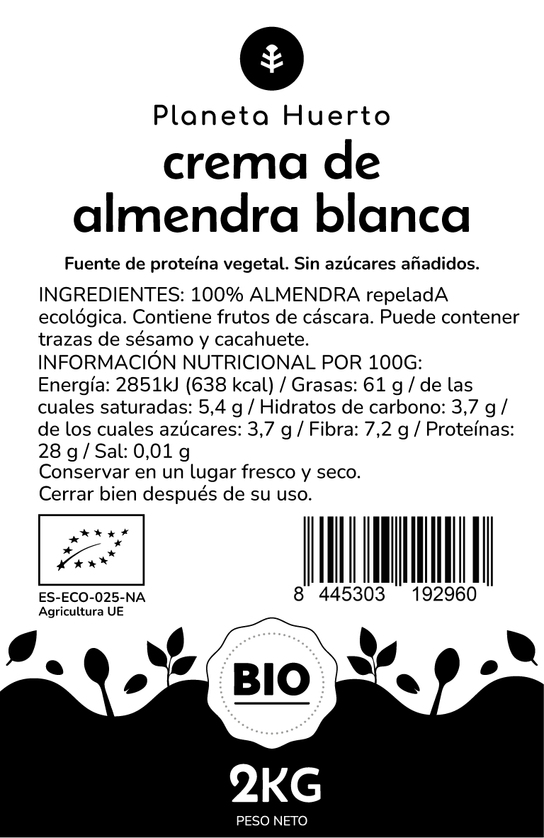 Crème d'amandes blanches ECO Planeta Huerto 2 kg