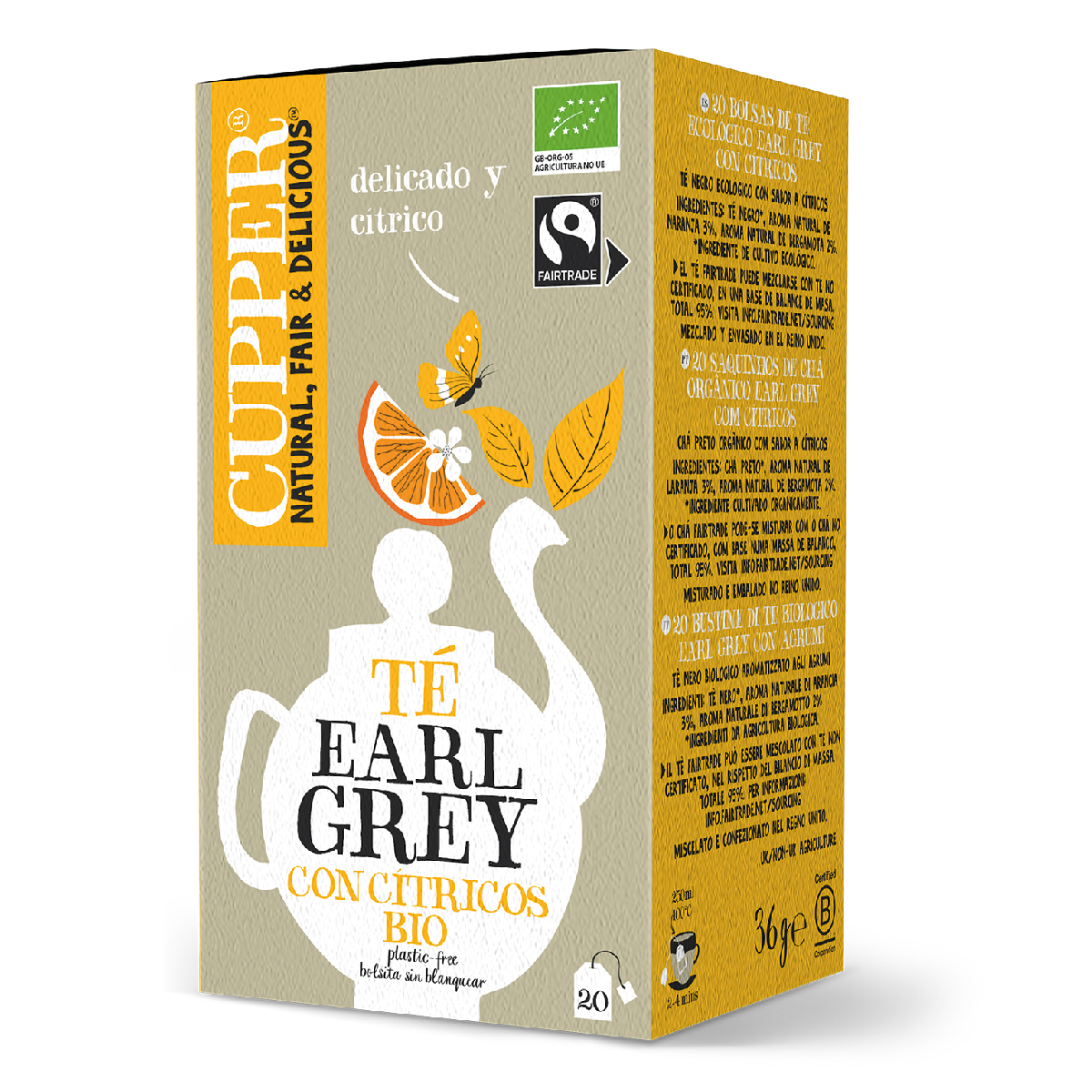 Bio-Earl-Grey-Zitrusaufguss von Cupper, 20 Teebeutel