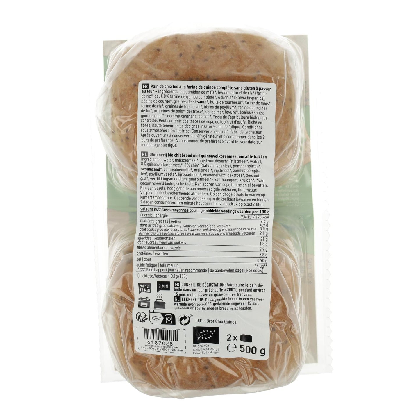Schnitzer Bio-Toastbrot mit glutenfreiem Chia und Quinoa, 500 g